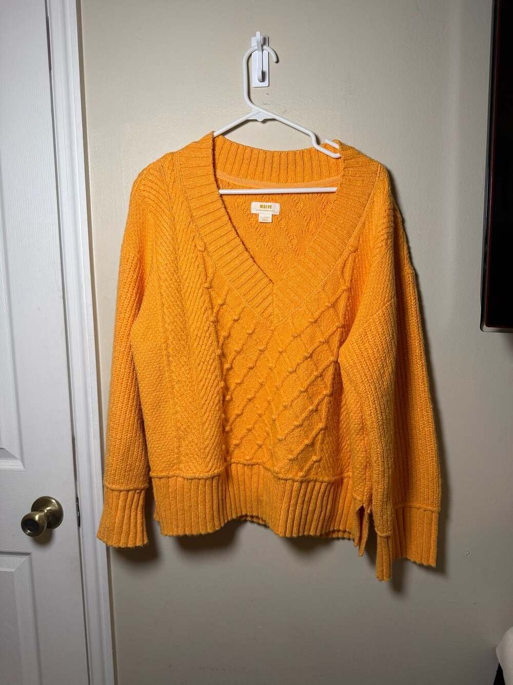 Maeve By Anthropologie V-Neck Cable Knit Sweater Size X-Large yellow Orange